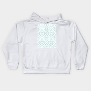 Scroll Damask Pattern Duck Egg Blue on White Kids Hoodie